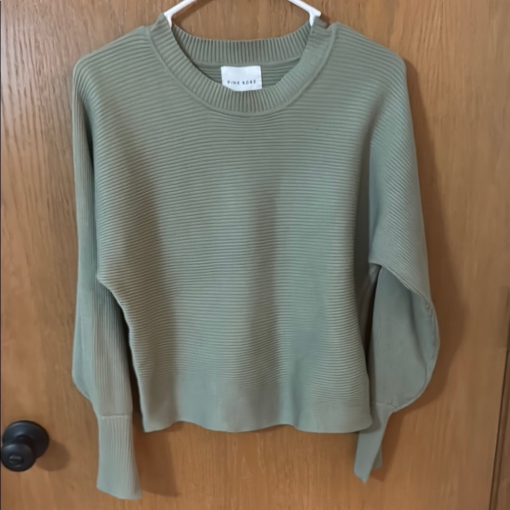 Pink Rose Green Crew Neck Sweater